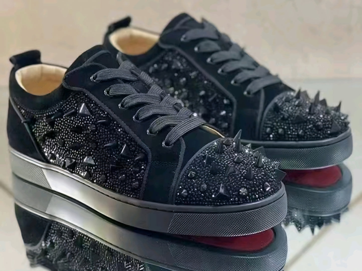 Red Bottom Crystal Spikes (Suede)
